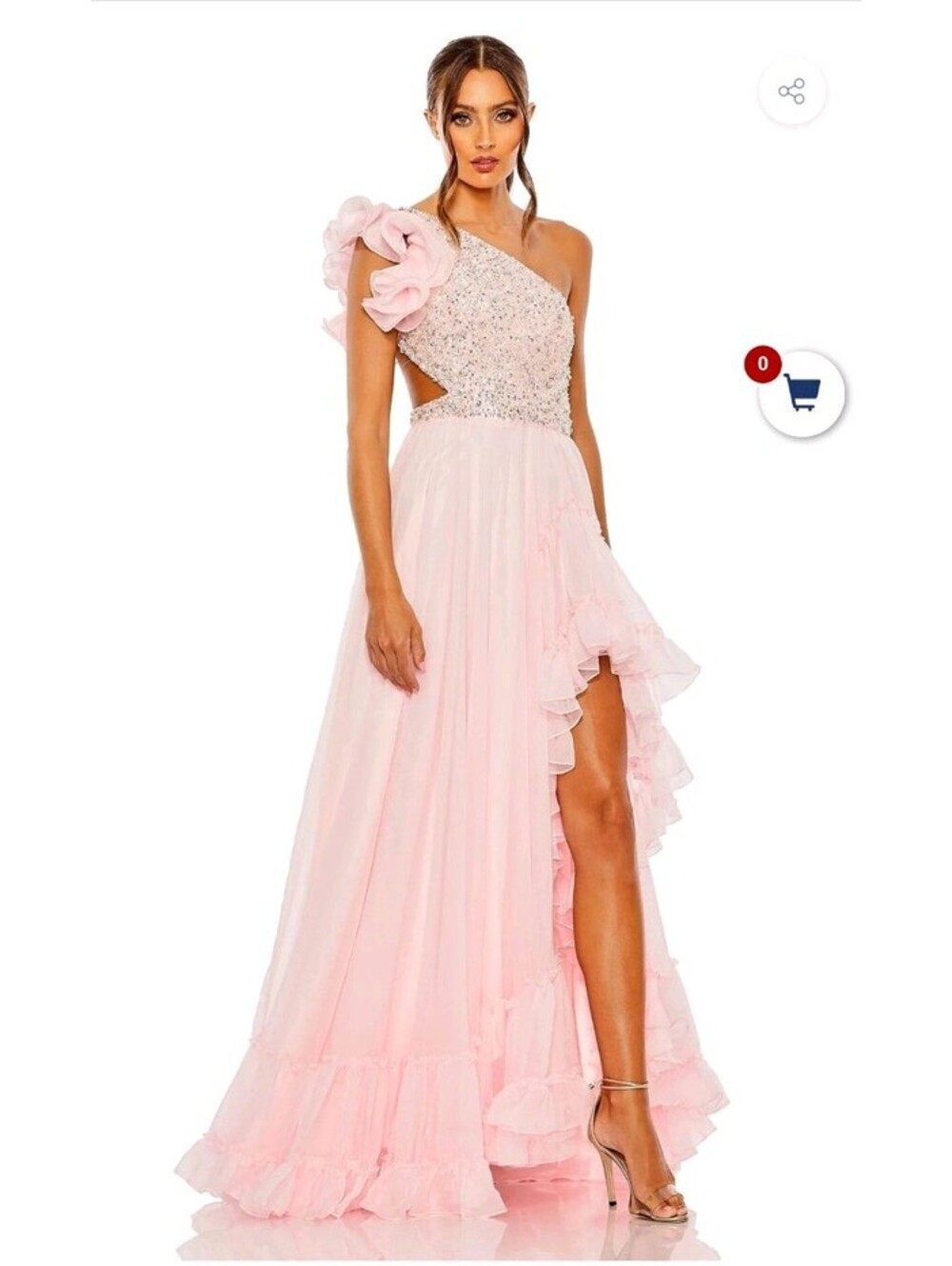 NWT Mac Duggal 68480 Pink Ruffled One Shoulder Embellished Lace Up Size 8 $598